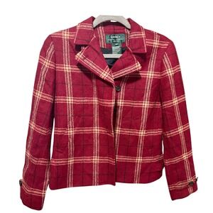 Vintage Ralph Lauren Petite Blazer Wool Plaid 2P Red Excellent Zip Button Jacket